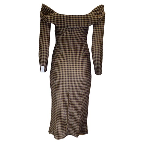ROKH BROWN / BLACK GINGHAM CHECKERED MIDI DRESS - Picture 3 of 4